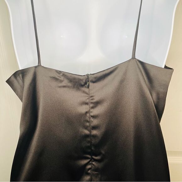 Maisie Monti Tiered Slip Dress Mini Satin Square Neck Drop Waist LBD Black M - Picture 8 of 11